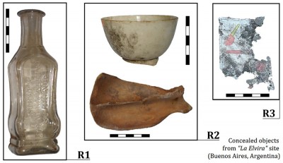 Figure 3. Odd findings: objects found inside concealed chambers within the wall (Image Copyright: Daniela N. Ávido).