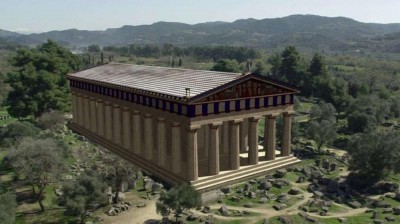 Augmented Reality of a reconstructed temple composited in realtime with video of the ruined site today. Credit: Archeoguide (http://tinyurl.com/knq5ms)